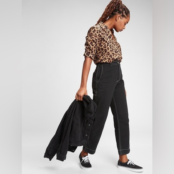 GAP Leopard Print Perfect Shirt Long Sleeves Cotton Button Up Blouse Size L Tall - Picture 12 of 13